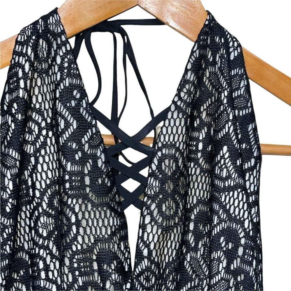 DO+BE Lace Corset Front Halter Top Black Ivory Dress Women's Size Small - Picture 2 of 8